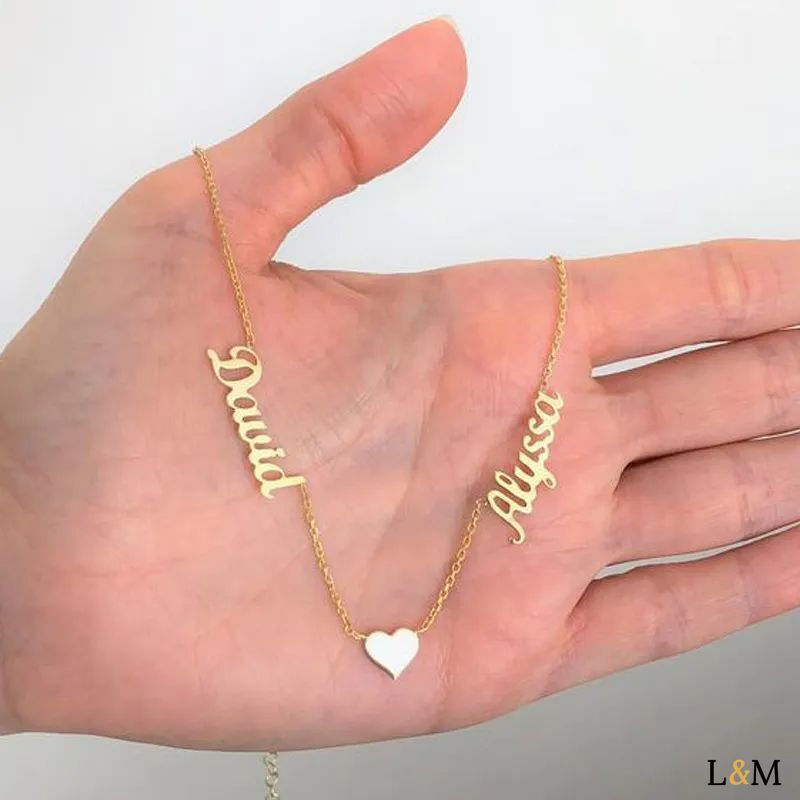Collier personnalisé double prénom avec cœur