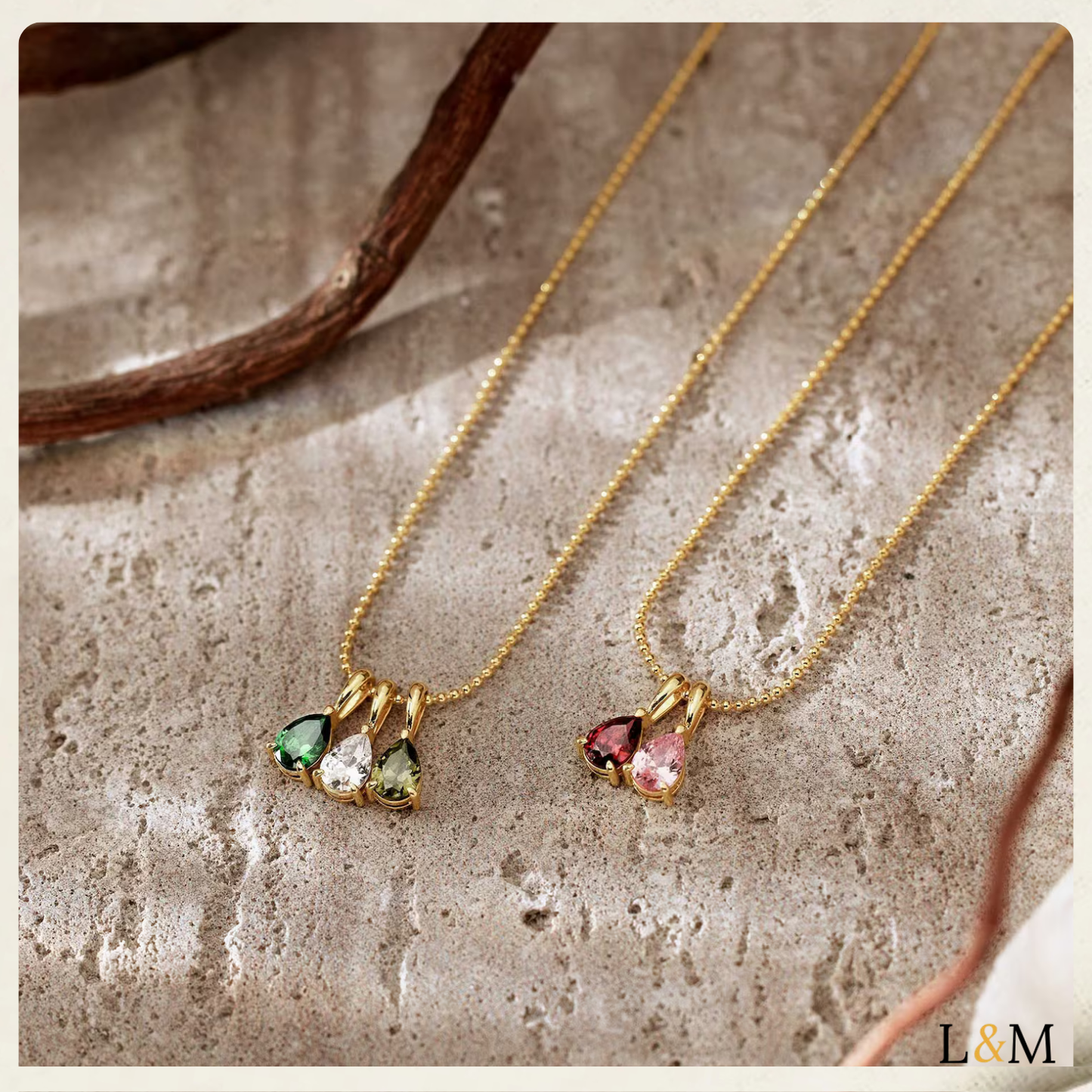 Collar personalizado con piedra de nacimiento en oro de 14 quilates