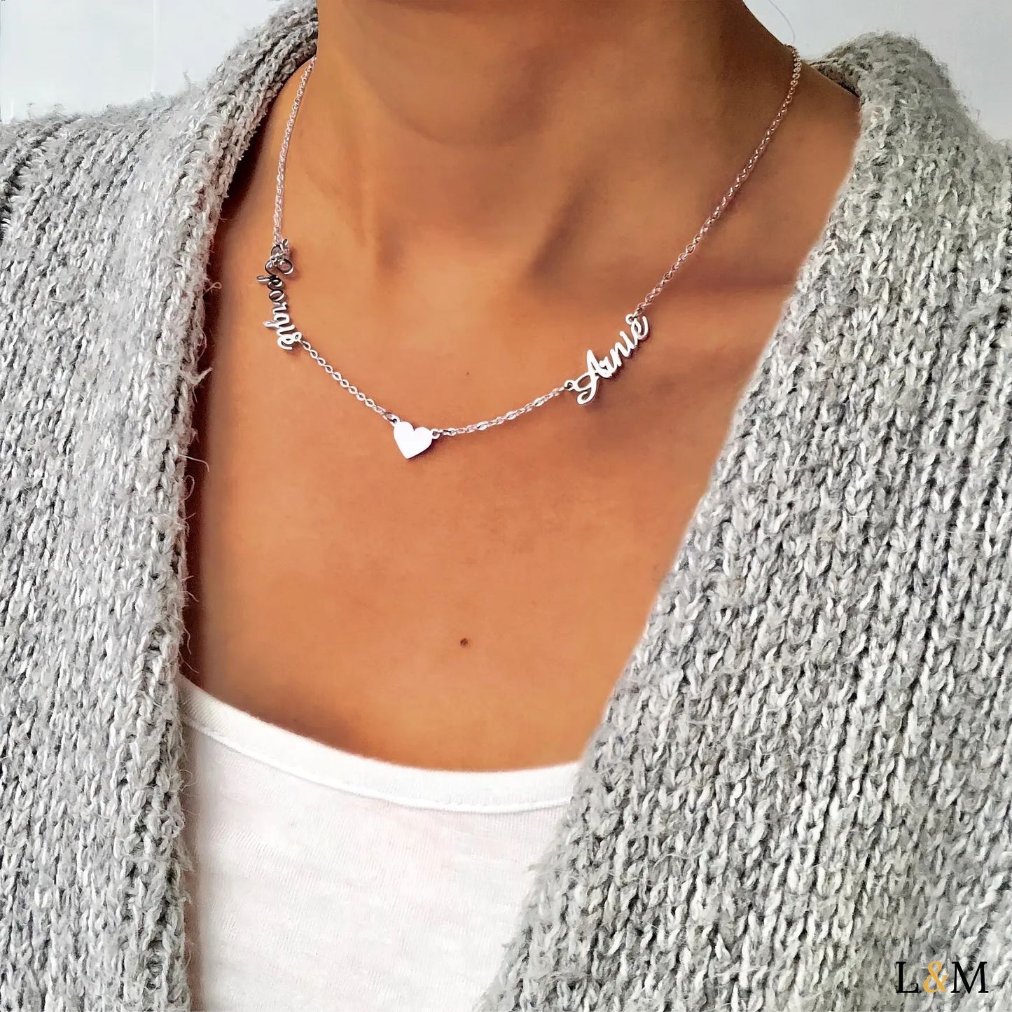 Collier personnalisé double prénom avec cœur