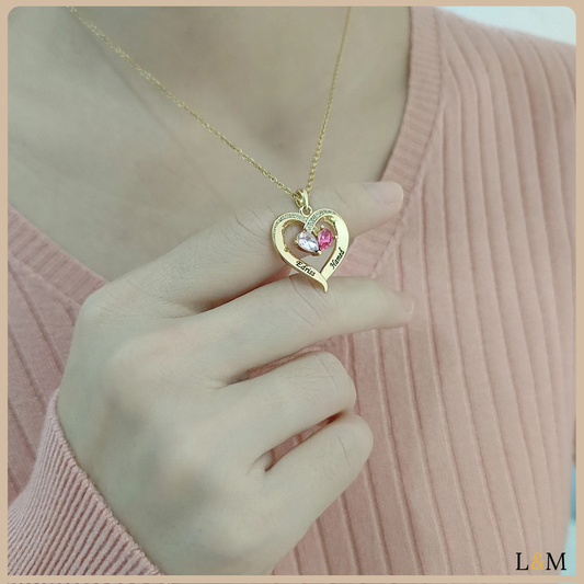 Collar de corazón personalizado: piedra de nacimiento y nombre