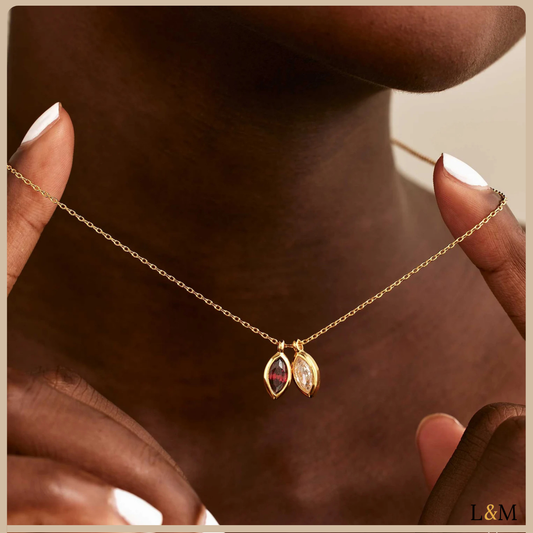Collier Personnalisé avec Pierre de Naissance en Forme de Feuille