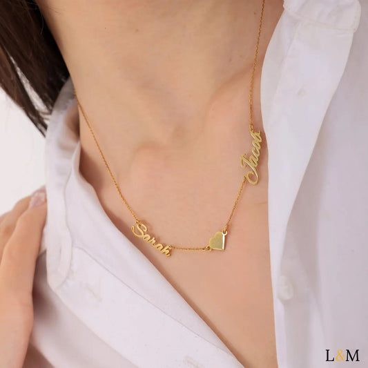 Collier personnalisé double prénom avec cœur