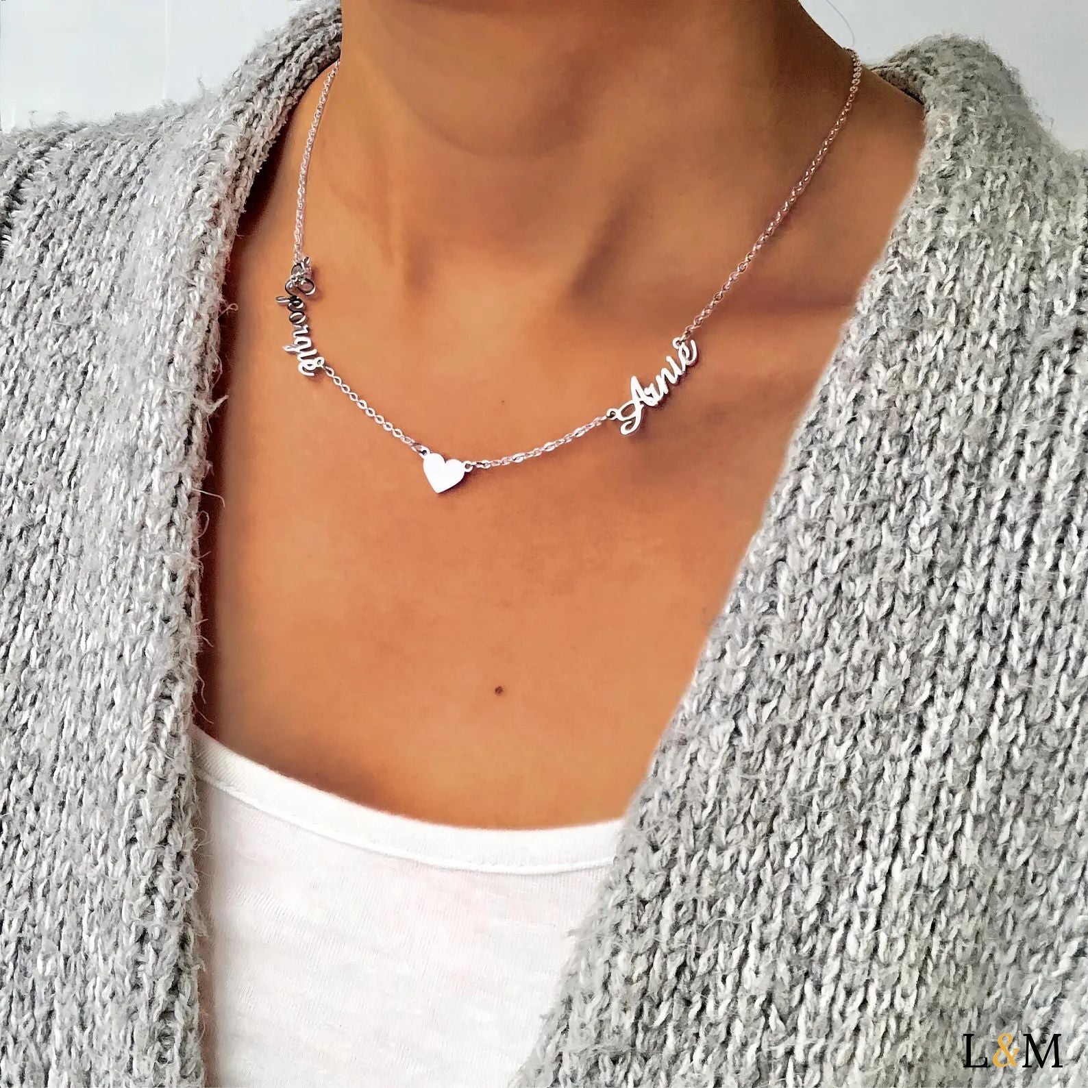 Collier personnalisé double prénom avec cœur