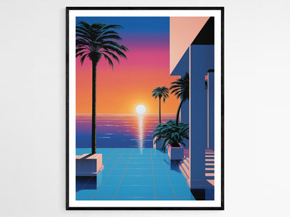 Affiche Palmiers au Couché de Soleil – Poster Décor Rétro Californien