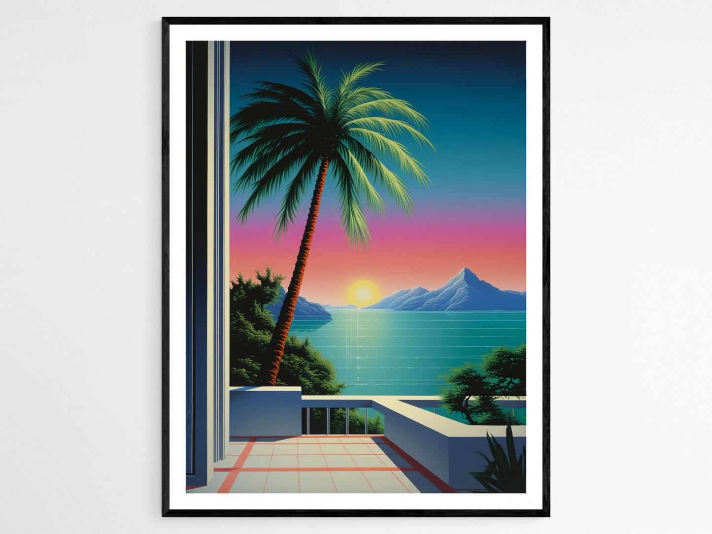 Affiche Coucher de Soleil Nagai – Poster Rétro Palmier et Côte