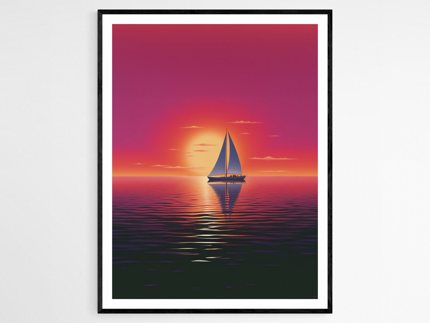 Affiche Voilier au Coucher de Soleil – Décor Mural Rétro Côtier