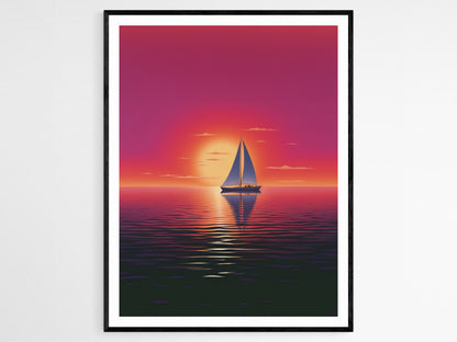 Affiche Voilier au Coucher de Soleil – Décor Mural Rétro Côtier