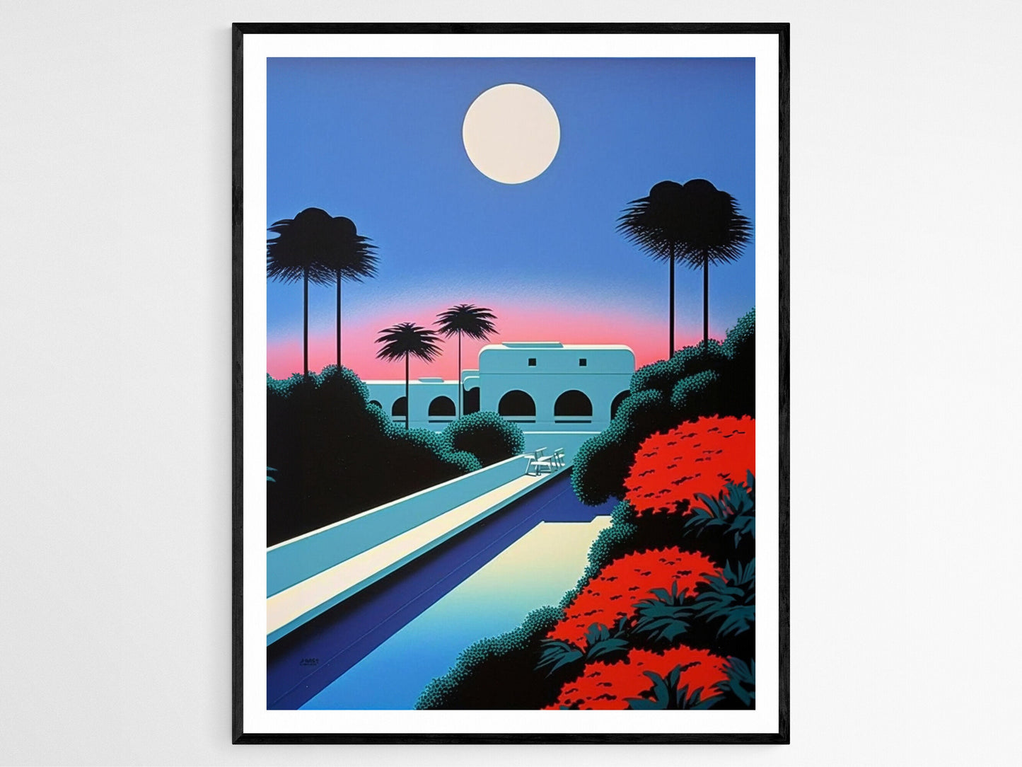 Affiche Ciel Crépusculaire – Poster Palmiers Rétro, Lune Éclatante