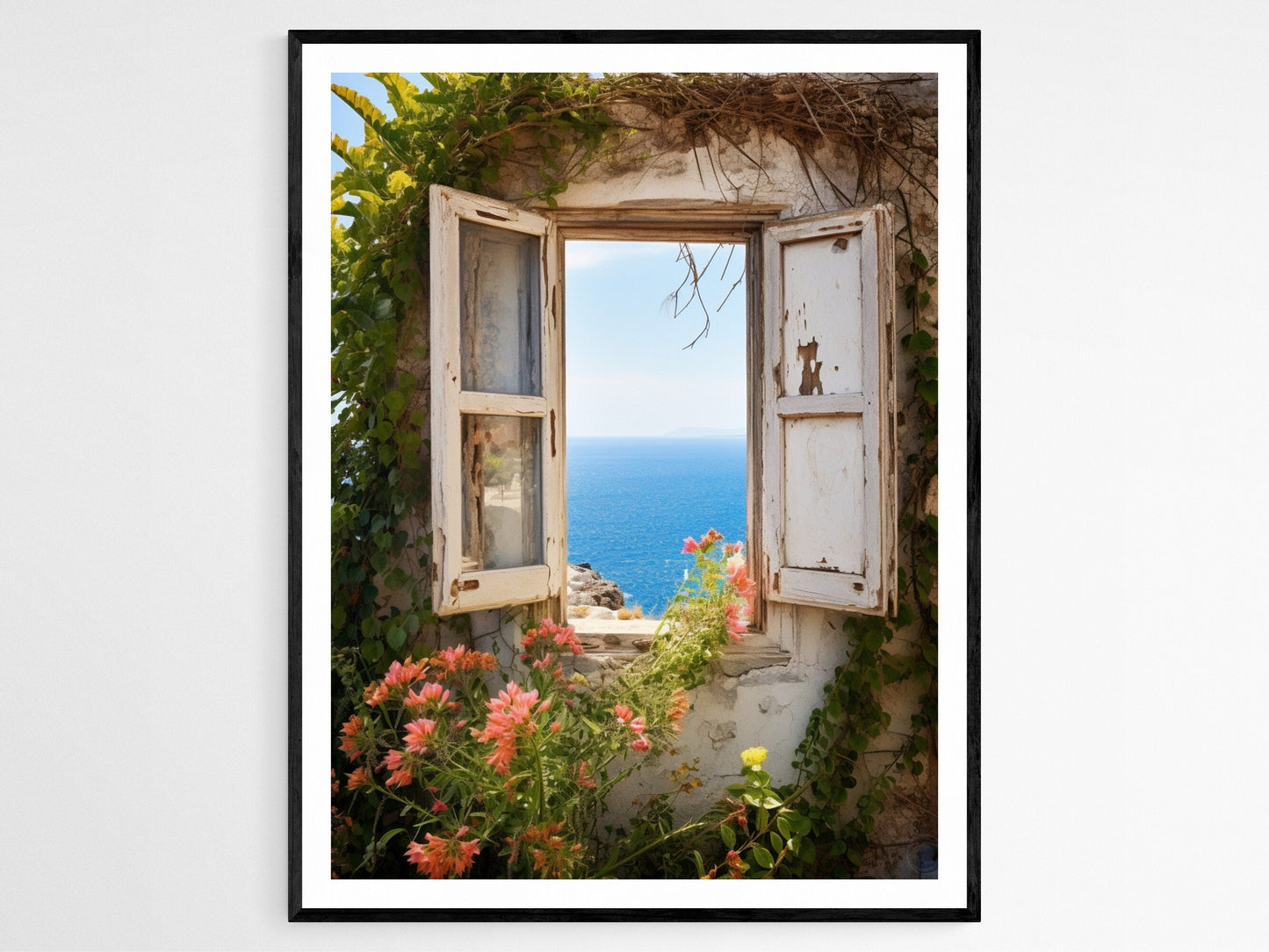 Affiche Côté Mer Rustique – Poster Art Vintage Fenêtre Côte Italienne