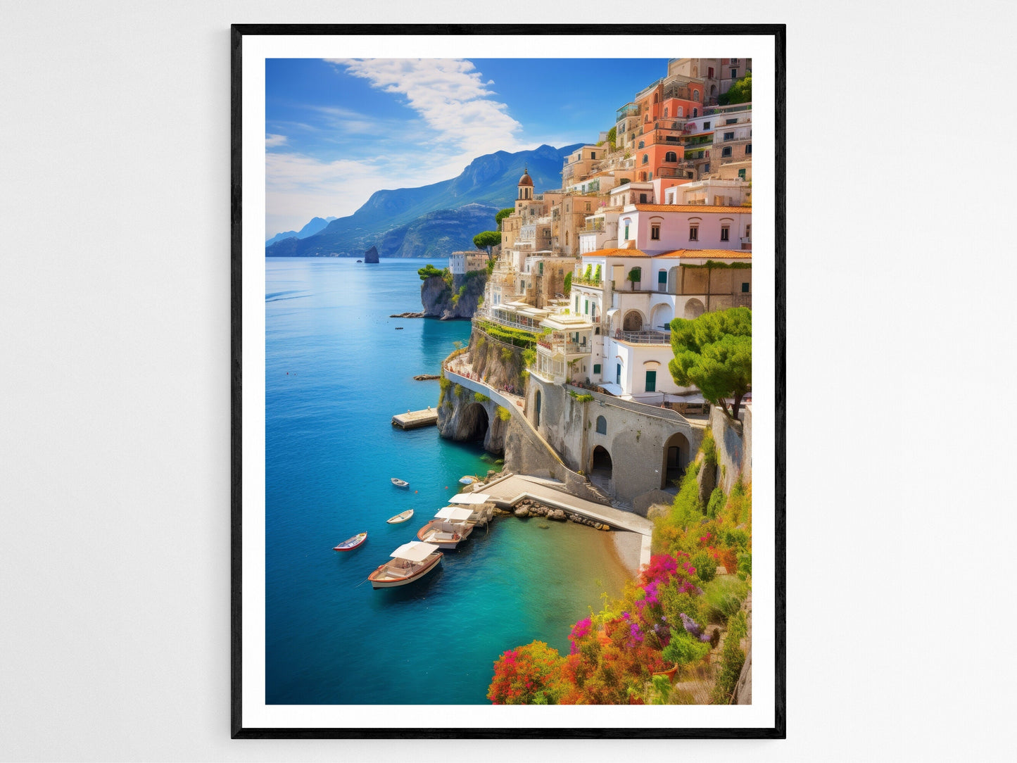 Affiche Côte Amalfitaine – Poster Vue village méditerranéen décor mural