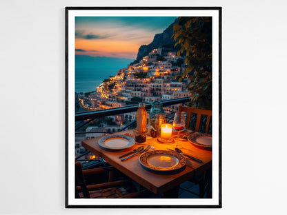 Affiche Côte Amalfitaine – Poster Scène de Dîner au Coucher de Soleil