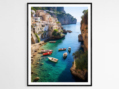 Affiche Village Sicilien – Poster Scène Italienne Pittoresque