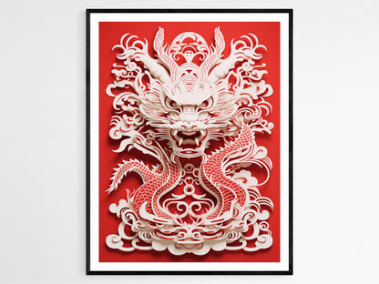 Affiche Année du Dragon : Décoration Rouge et Or pour le Nouvel An Chinois