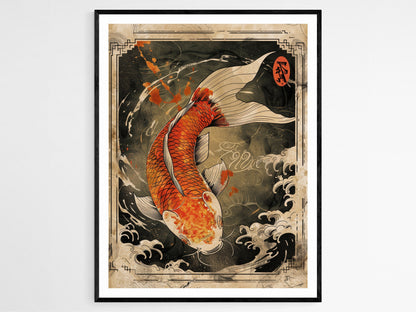 Affiche de Poisson Koi Japonais – Art Élégant en Carte Hanafuda