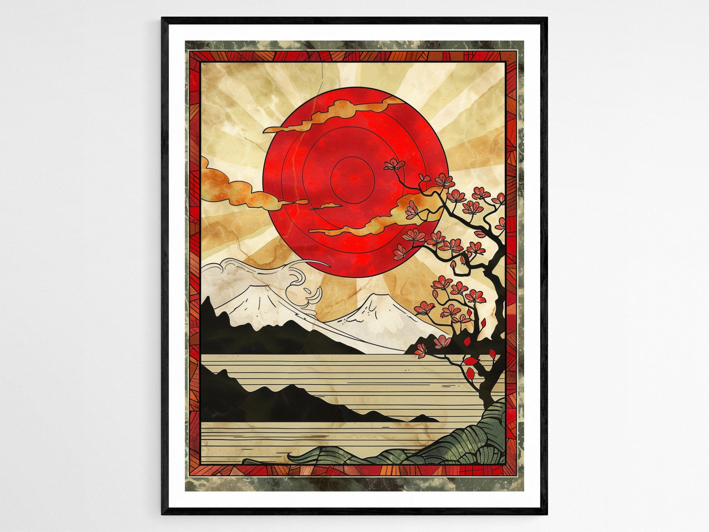 Affiche Hanafuda Japonaise : Poster de Jeu de Cartes Fleurs Sakura