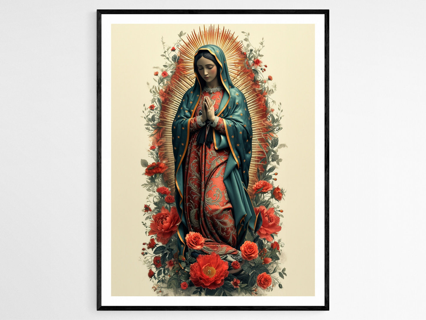 Affiche Vierge Marie – Portrait Inspirant sur Papier d'Archives