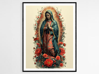 Affiche Vierge Marie – Portrait Inspirant sur Papier d'Archives