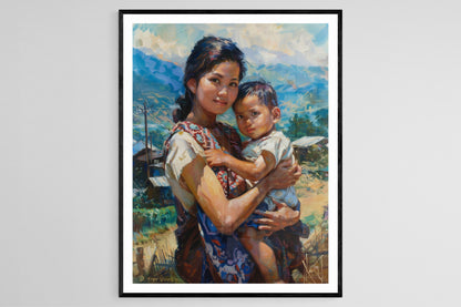 Affiche Mère et Enfant Filipina – Poster Scène Traditionnelle des Philippines