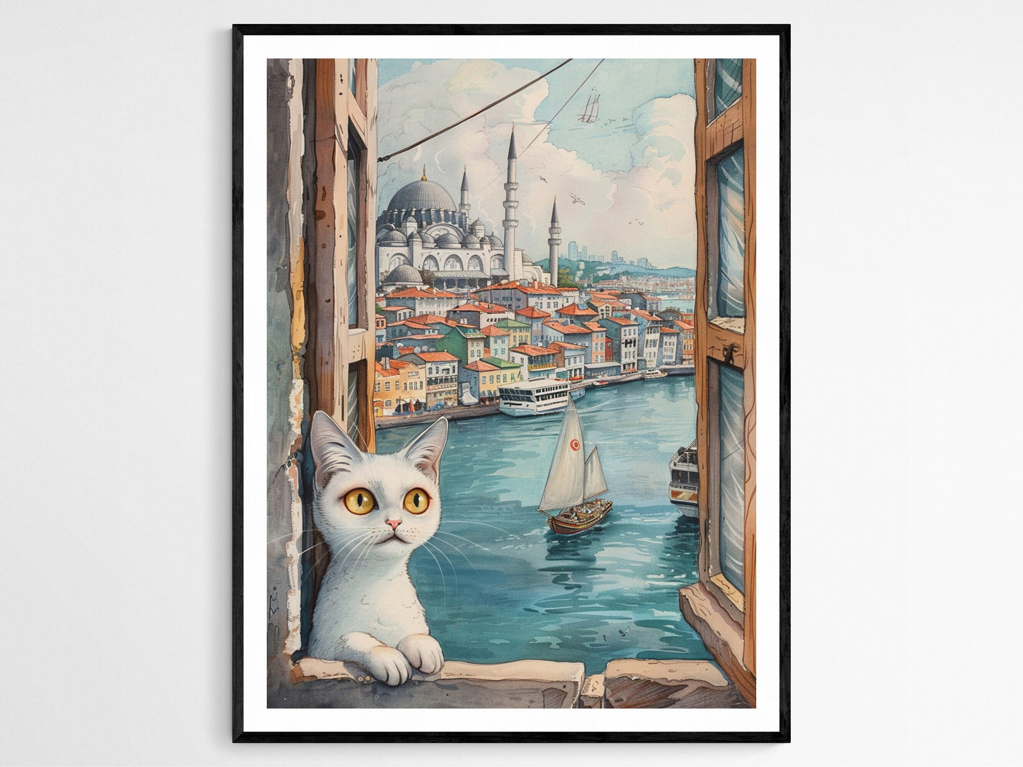 Affiche Istanbul – Poster Scène de rue captivante avec des chats