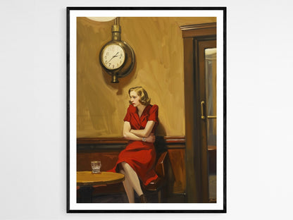 Affiche Art Édward Hopper : Femme en Robe Rouge, Décor Moderne