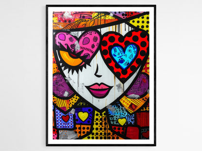 Affiche Pop Art Colorée – Portrait Abstrait Thème Cœur