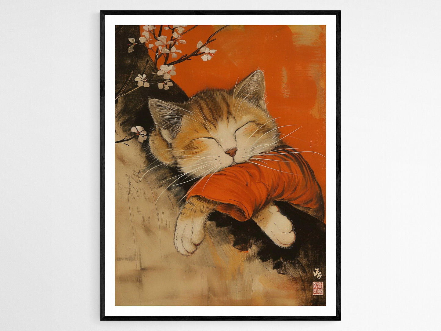 Affiche Chat Endormi Wabi Sabi – Art Japonais Apaisant pour Amoureux des Chats