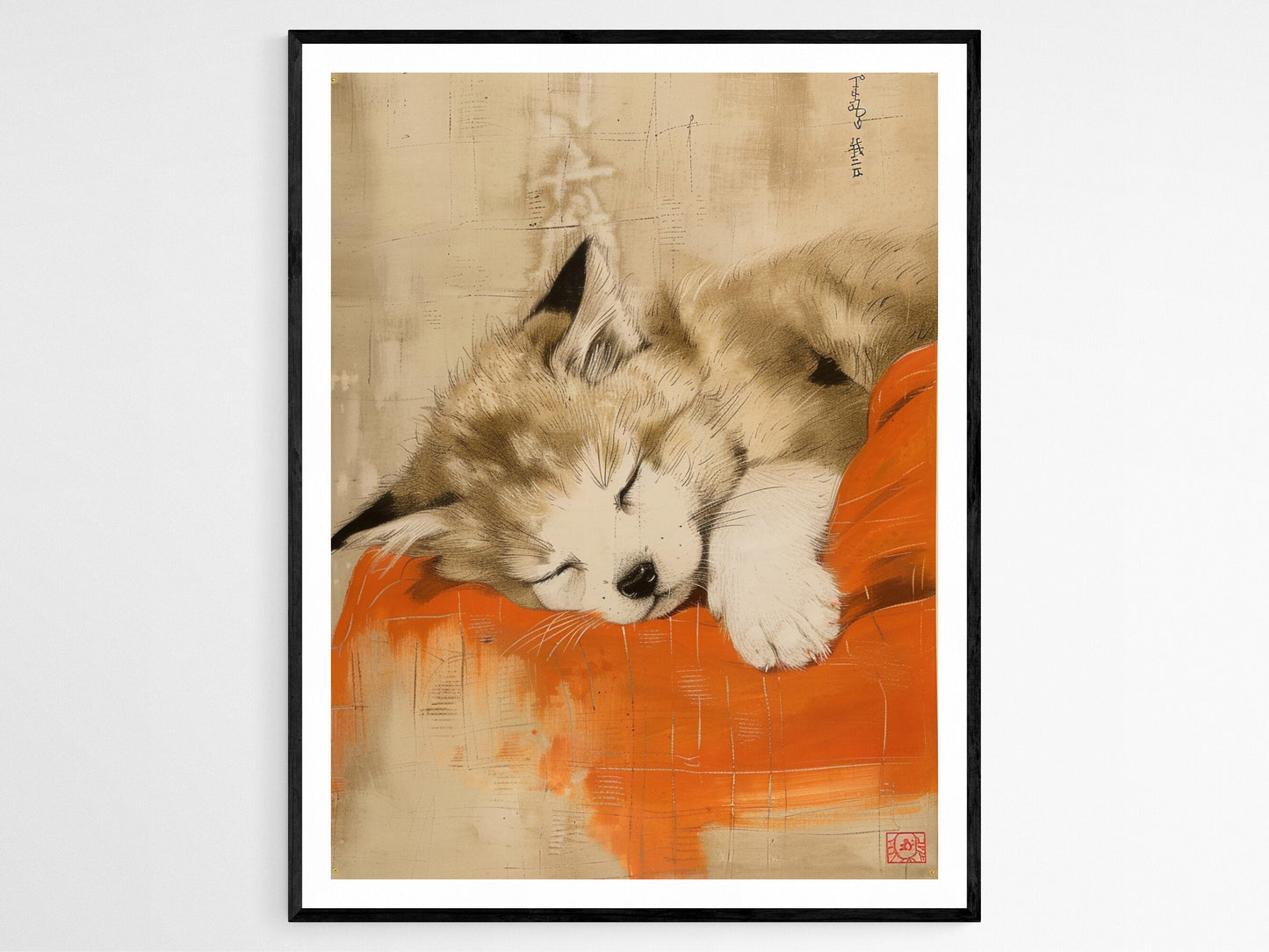 Affiche Wabi Sabi - Poster Adorable Chien Dormeur pour la Chambre d'Enfant