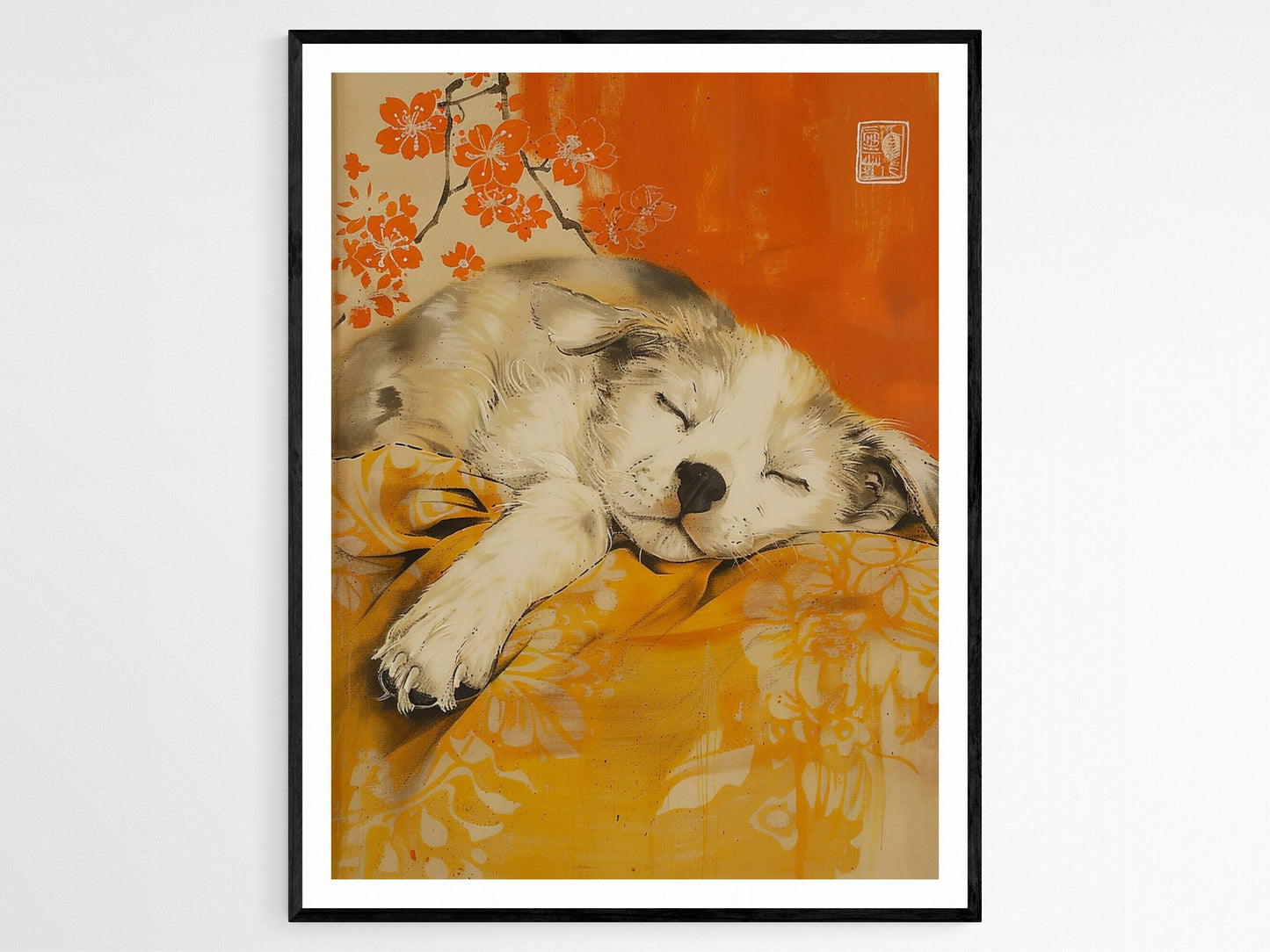 Affiche Wabi Sabi - Poster Chien Endormi, Décor Apaisant pour la Maison