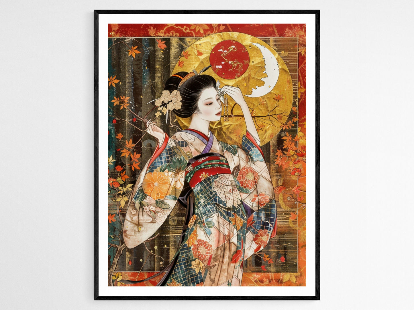 Affiche Geisha Shin Hanga – Art Japonais sous la Pleine Lune