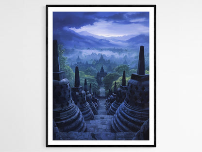 Affiche Temple de Borobudur – Impression artistique sous la lune