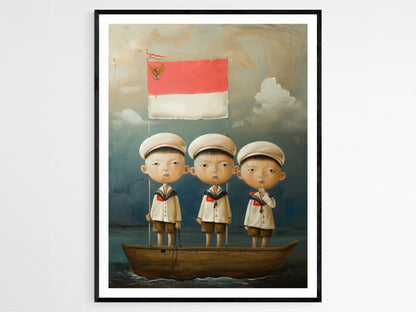 Affiche Drapeau Indonésien – Illustration Enfant pour Décor de Chambre