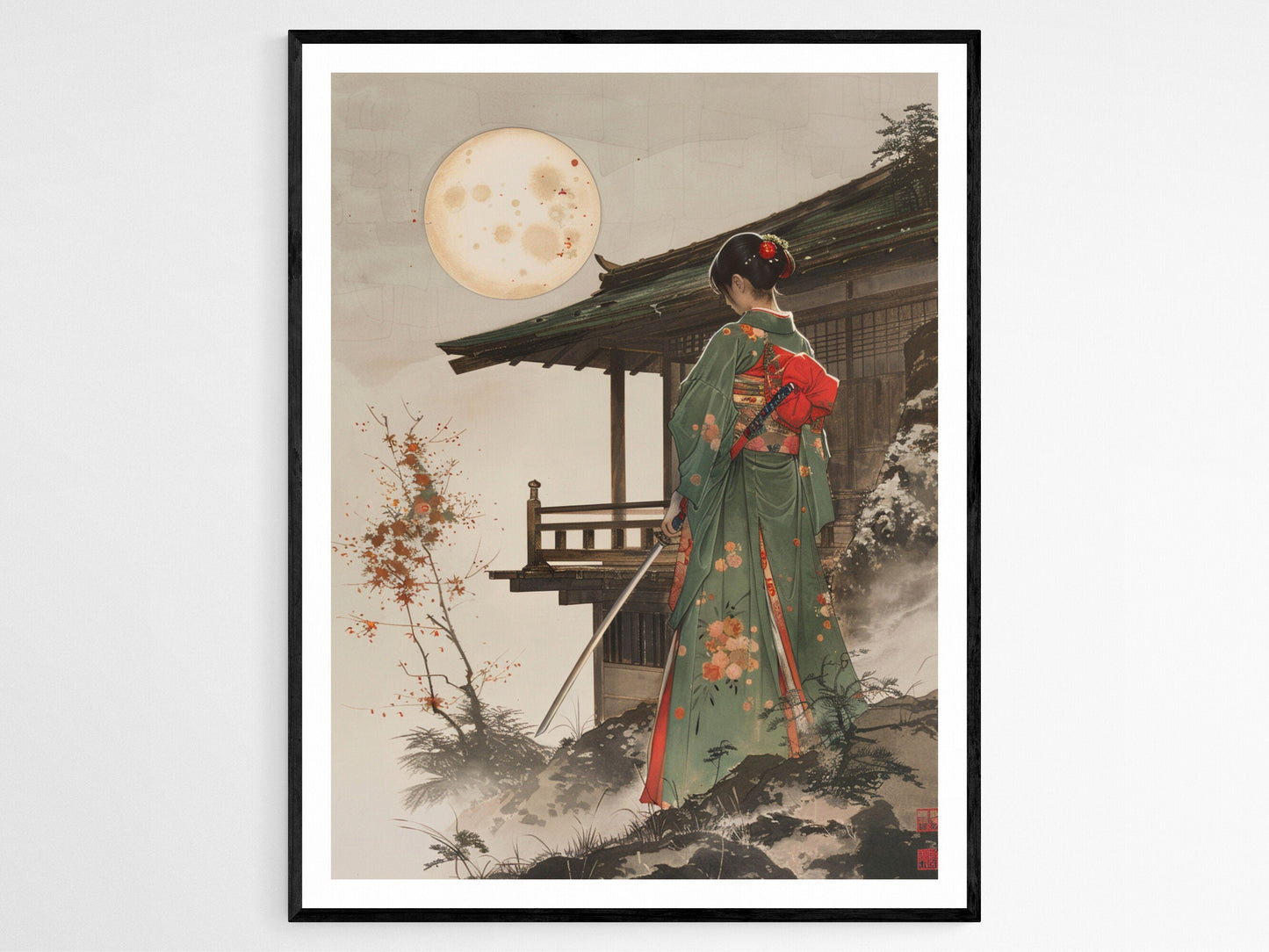 Affiche Guerrière Japonaise – Impression d'Art Samouraï en Kimono