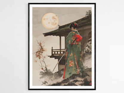 Affiche Guerrière Japonaise – Impression d'Art Samouraï en Kimono