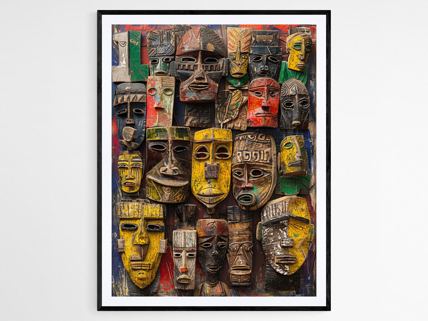 Affiche Masques du Bénin – Impression Artistique Vibrante pour la Maison