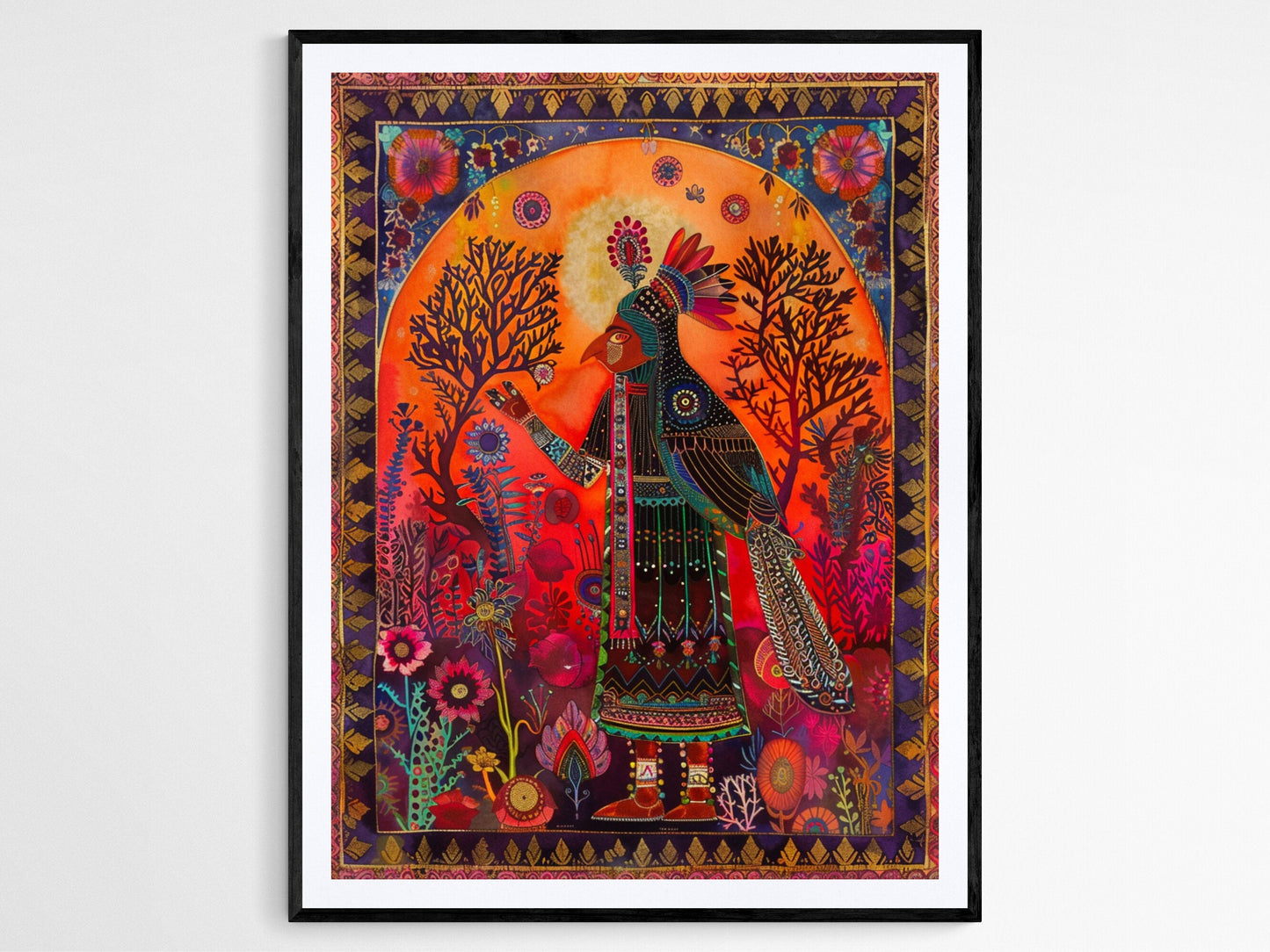 Affiche Art Populaire Indien – Poster Vibrant et Artisanale à Suspendre