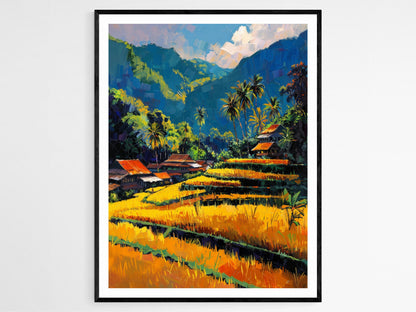 Affiche de Rizières Filipino – Poster Paysage de Village Rustique