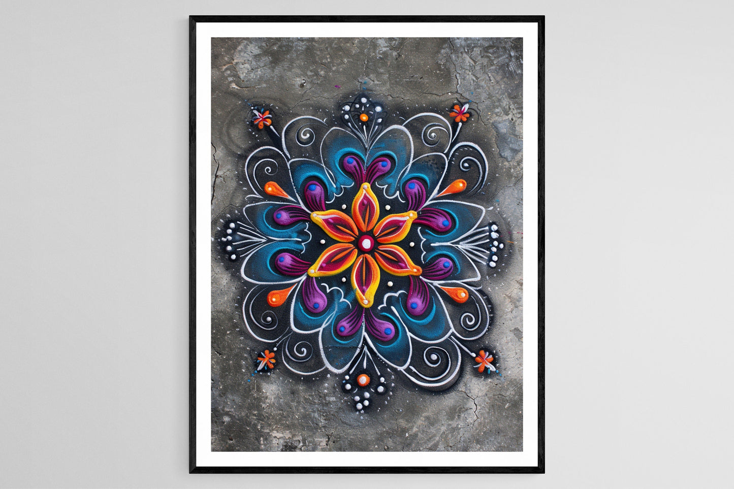 Affiche Kolam Rangoli – Poster Art Mandala Indien Élégant