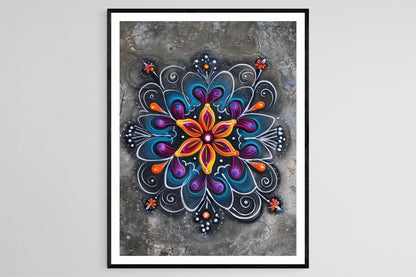 Affiche Kolam Rangoli – Poster Art Mandala Indien Élégant