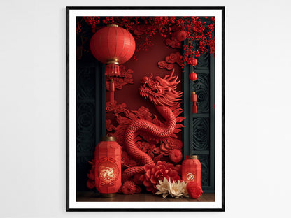 Affiche Dragon Chinois – Art Print pour le Nouvel An Lunaire
