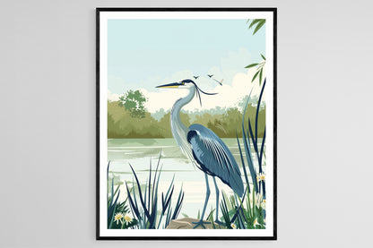 Affiche Hérons Bleus – Illustration Animalière Serene sur Papier Mat