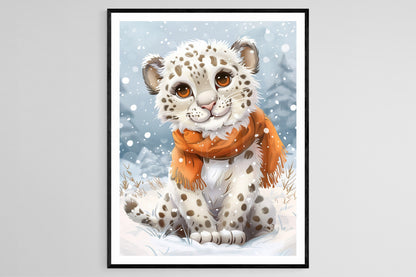 Affiche Léopard des Neiges – Décor Enfantin Éducatif et Ludique