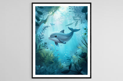 Affiche Dauphin – Imprimé mural enfantin ludique et coloré