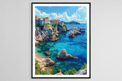 Affiche Dubrovnik – Poster Vue côtière de la Croatie