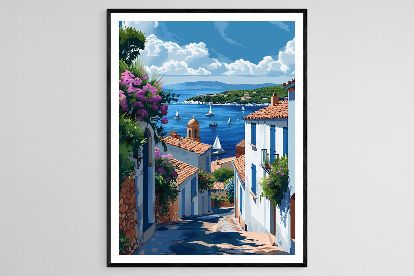 Affiche Saint-Tropez – Illustration côtière colorée, cadeau déco élégant