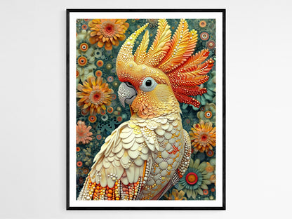 Affiche Cacatoès – Illustration d'oiseau tropical sur papier d'art