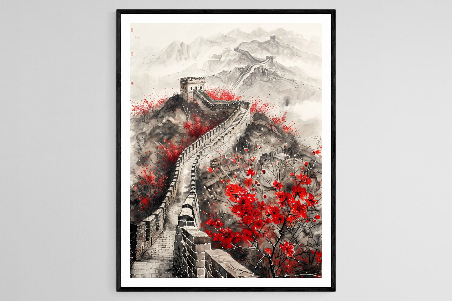 Affiche Grande Muraille de Chine – Art Illustré, Décor Mur, Cadeau Voyage