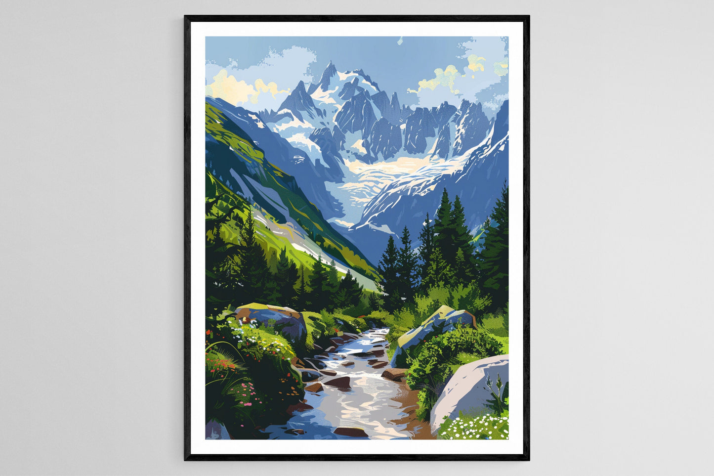 Affiche Chamonix Mont Blanc – Poster Paysage d'Hiver des Alpes Françaises