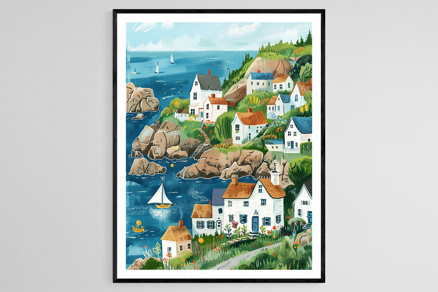 Affiche Côte de Rhode Island – Poster Artisanale Murale de Nouvelle-Angleterre
