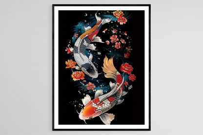 Affiche Poisson Koi – Impression sur Toile Aquarelle Japonaise Artisanale