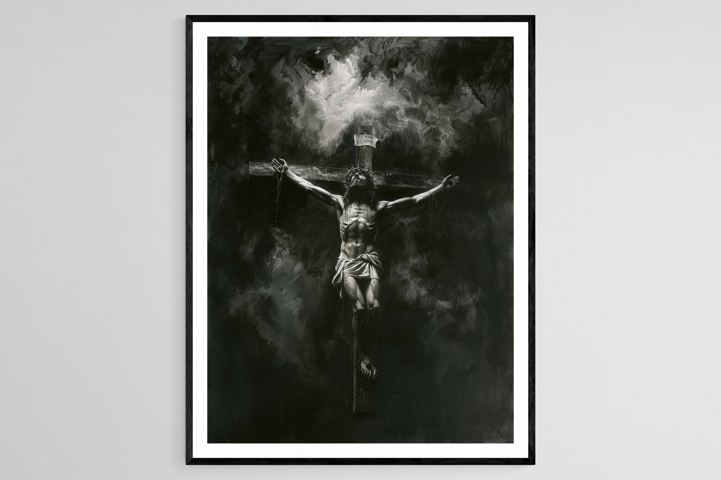 Affiche Crucifixion – Tableau religieux fait main pour Pâques